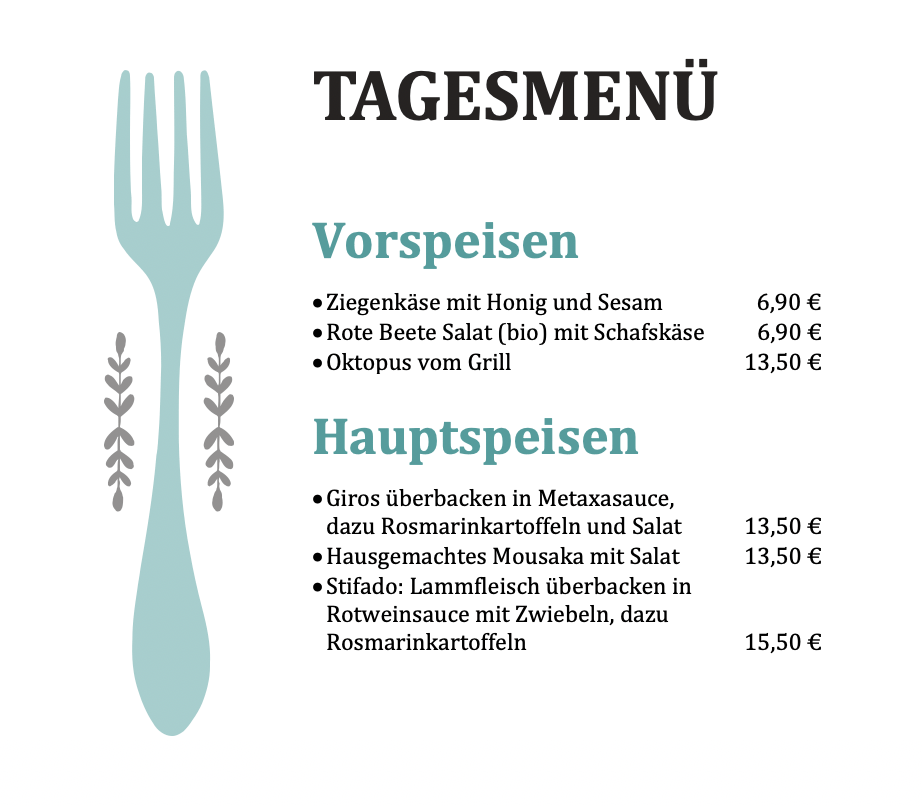 Tageskarte | Grieche Nürnberg
