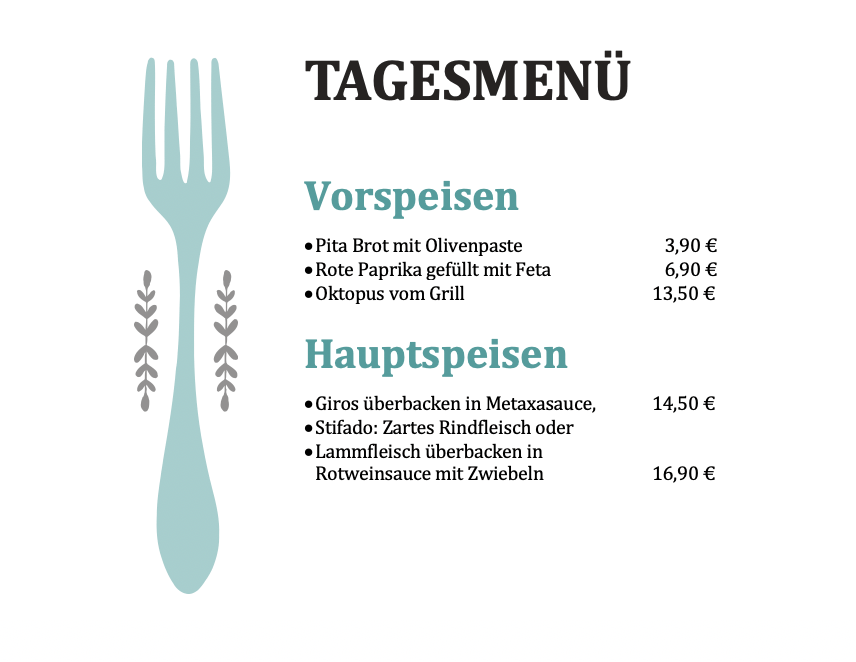Tageskarte Grieche Nürnberg